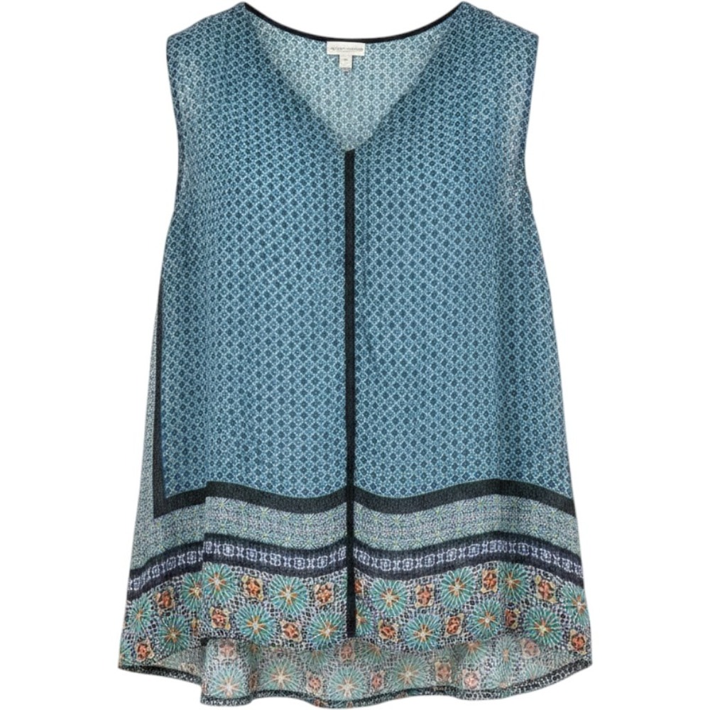 Liz Claiborne Blouse Womens 3X Blue Excellent Geometric Lace Trim V-Neck Tank